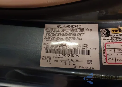 2012 Ford Fusion Sel from USA, damaged, VIN 3FAHP0JG9CR263785